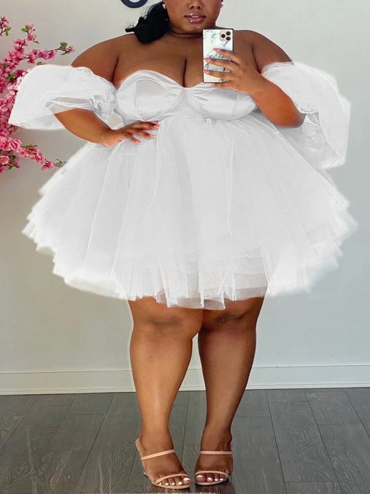 Ruffle Mesh Tulle Sexy Party Mini Dress